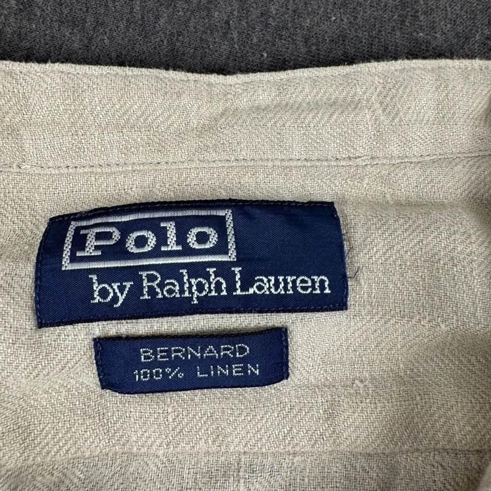 Polo Ralph Lauren Bernard Linen Shirt Mens 2XL Beige Herringbone Button Down